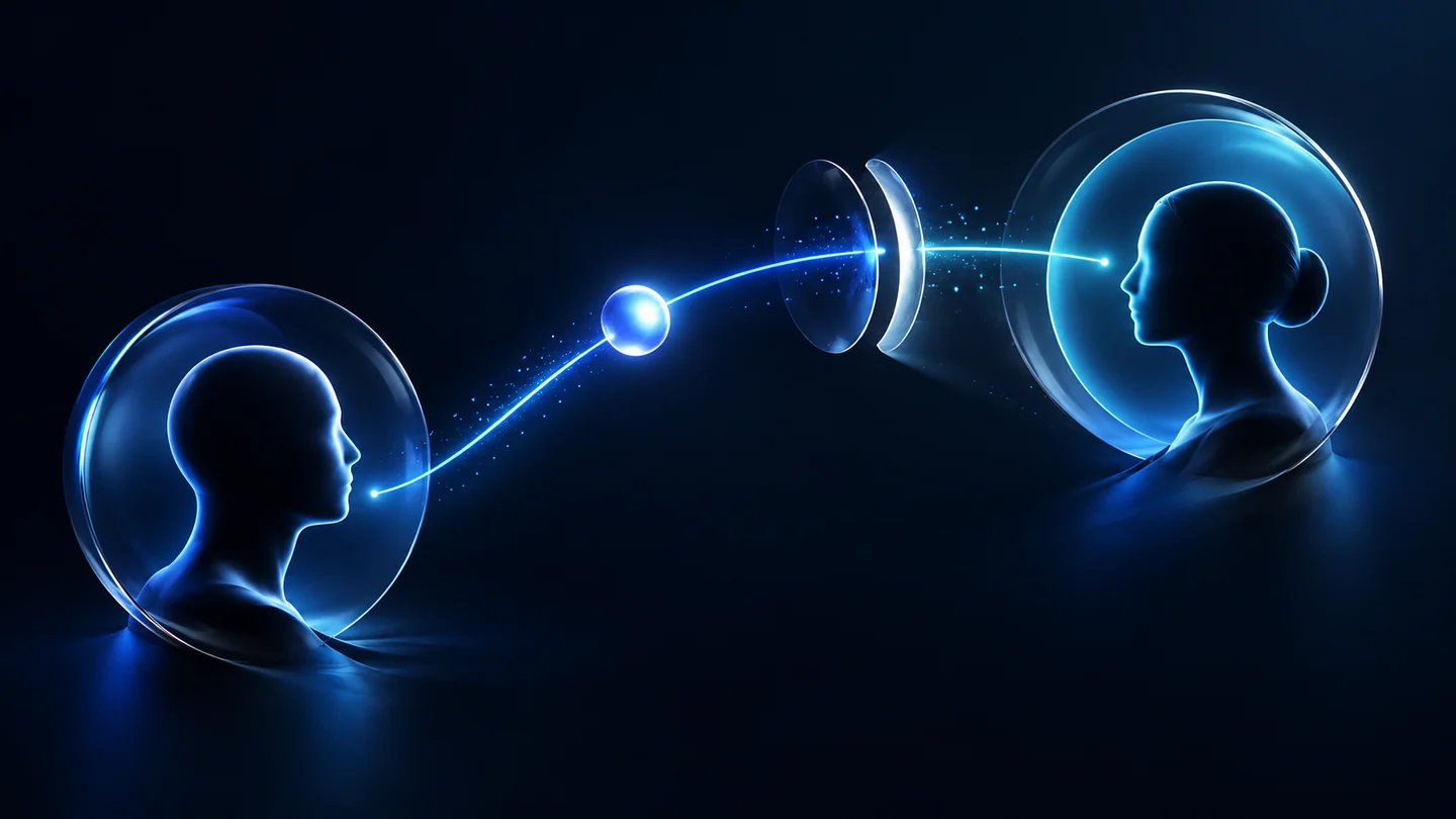 A blue connection passes between two abstract contact profiles.